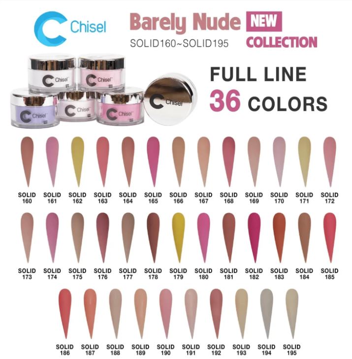Chisel Nail Art - Dipping Powder - 2oz Solid Barely Nude Collection 36 Colors - $10.95/each - Color SOLID #160 - #195