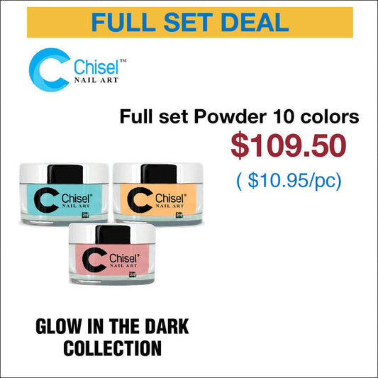 Chisel Full Set - Glow in the Dark Dipping Powder 2oz - 10 Colors #GL01 - #GL10