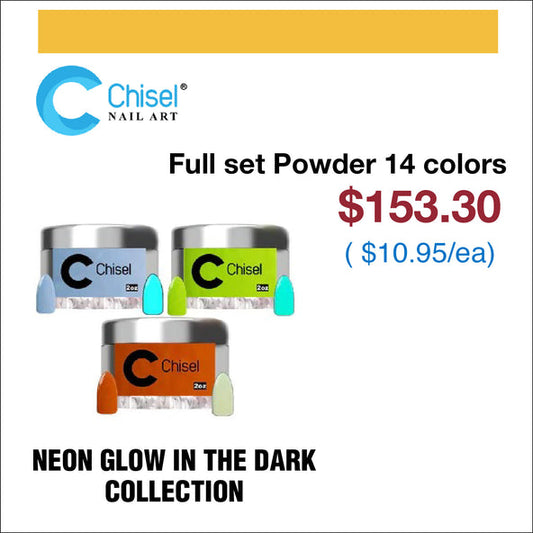 Chisel Full Set - Neon Glow in the Dark Dipping Powder 2oz - 14 Colors #GL11 - #GL24